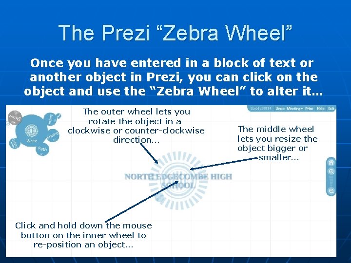 The Prezi “Zebra Wheel” Once you have entered in a block of text or