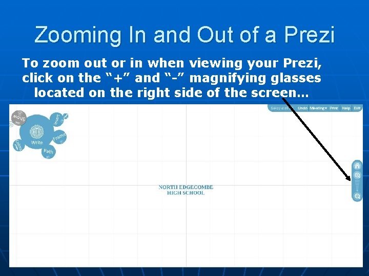Zooming In and Out of a Prezi To zoom out or in when viewing
