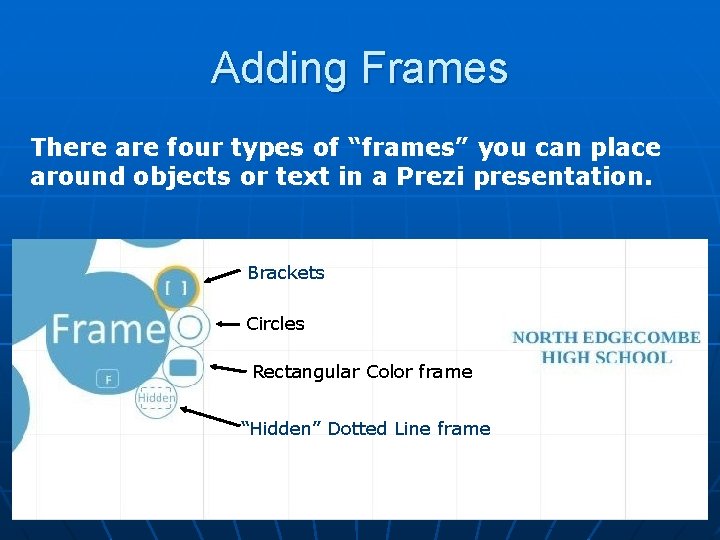 Adding Frames There are four types of “frames” you can place around objects or