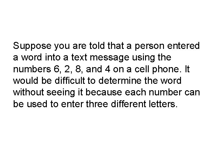 Suppose you are told that a person entered a word into a text message