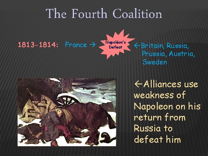 The Fourth Coalition 1813 -1814: France Napoléon’s Defeat Britain, Russia, Prussia, Austria, Sweden Alliances