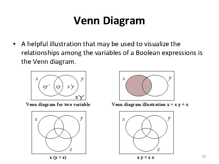 Venn Diagram • A helpful illustration that may be used to visualize the relationships