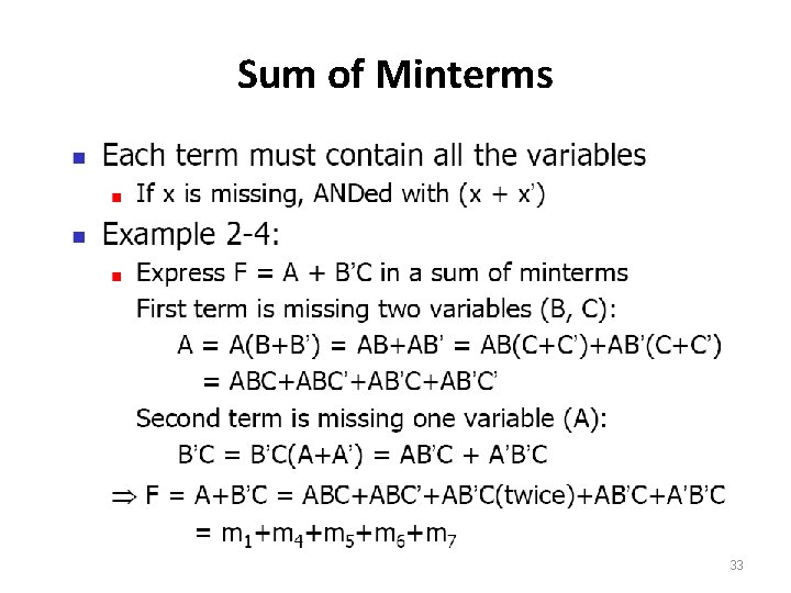 Sum of Minterms 33 