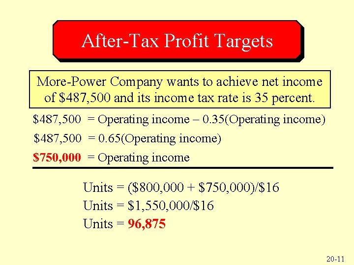 After-Tax Profit Targets More-Power Company wants to achieve net income of $487, 500 and