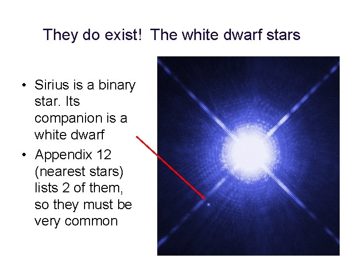 They do exist! The white dwarf stars • Sirius is a binary star. Its