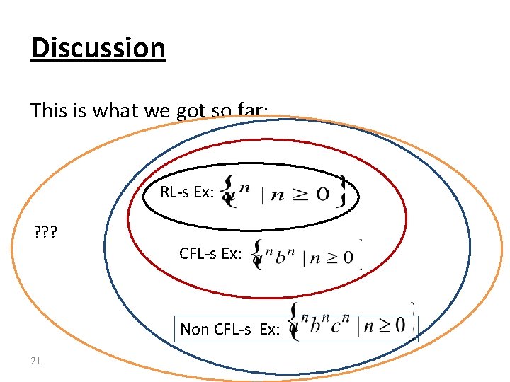 Discussion This is what we got so far: RL-s Ex: ? ? ? CFL-s