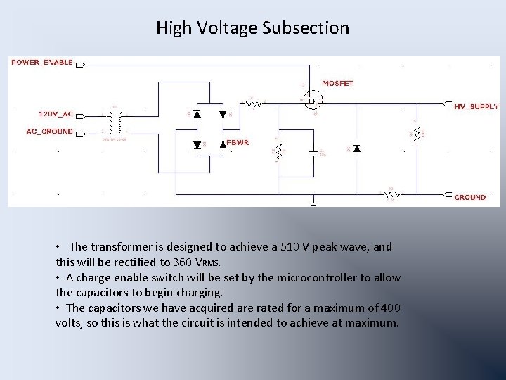 High Voltage Subsection • The transformer is designed to achieve a 510 V peak