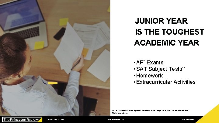 JUNIOR YEAR IS THE TOUGHEST ACADEMIC YEAR 40% • AP Exams • SAT Subject