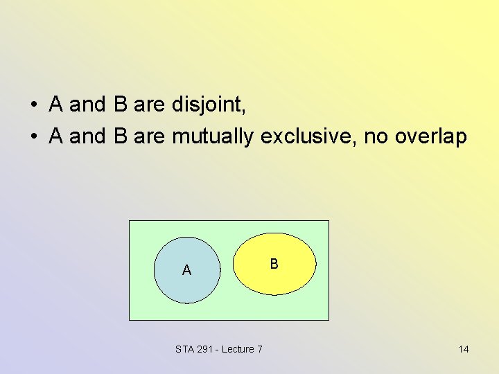  • A and B are disjoint, • A and B are mutually exclusive,