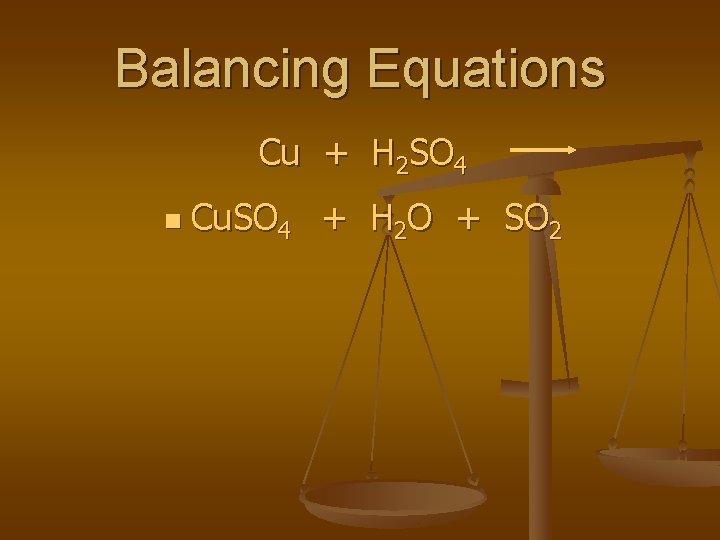 Balancing Equations Cu + H 2 SO 4 n Cu. SO 4 + H