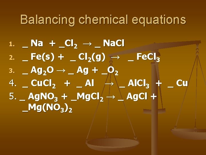 Balancing chemical equations _ Na + _Cl 2 → _ Na. Cl 2. _