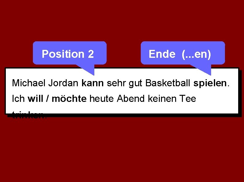 Position 2 Ende (. . . en) Michael Jordan kann sehr gut Basketball spielen.