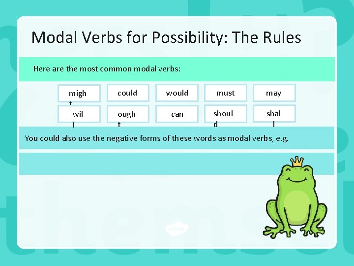 Modal Verbs for Possibility: The Rules Here are the most common modal verbs: migh