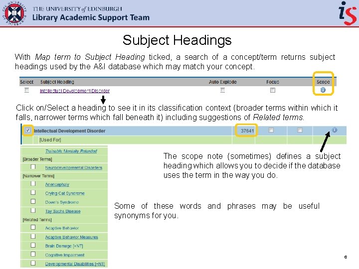 Subject Headings With Map term to Subject Heading ticked, a search of a concept/term