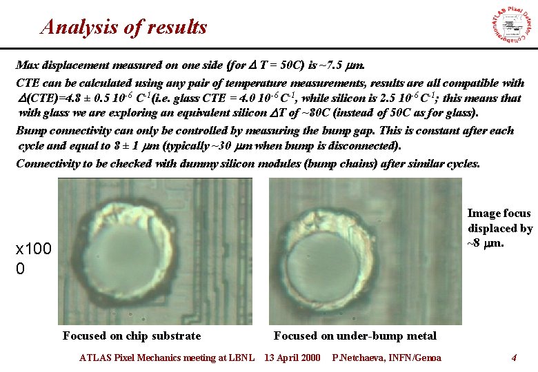 Analysis of results Max displacement measured on one side (for D T = 50