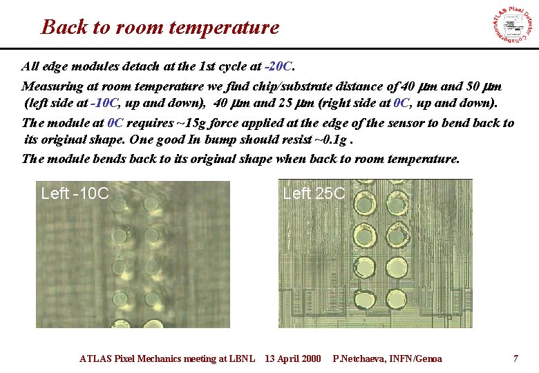 Back to room temperature All edge modules detach at the 1 st cycle at