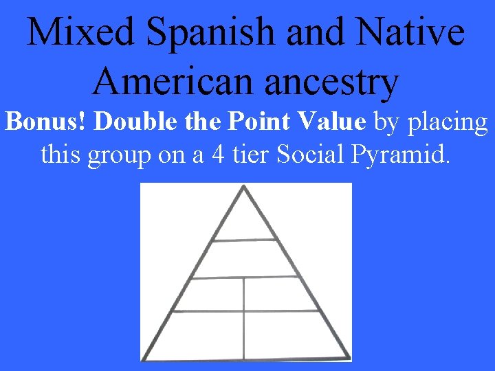 Mixed Spanish and Native American ancestry Bonus! Double the Point Value by placing this