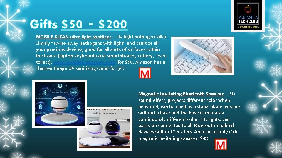 Gifts $50 - $200 MOBILE KLEAN ultra light sanitizer – UV light pathogen killer.