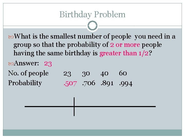 Birthday Problem What is the smallest number of people you need in a group