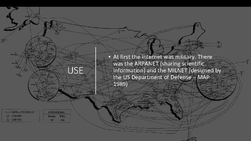 USE • At first the internet was military. There was the ARPANET (sharing scientific USE • At first the internet was military. There was the ARPANET (sharing scientific