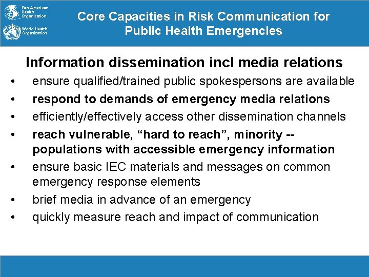 Pan American Health Organization World Health Organization Core Capacities in Risk Communication for Public