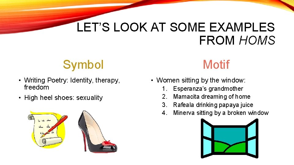 LET’S LOOK AT SOME EXAMPLES FROM HOMS Symbol • Writing Poetry: Identity, therapy, freedom