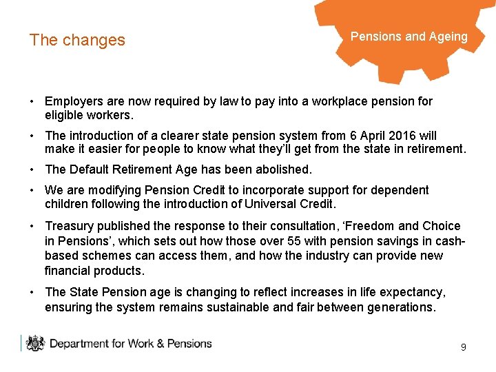 The changes Pensions and Ageing • Employers are now required by law to pay