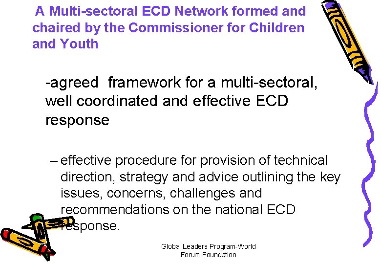 A Multi-sectoral ECD Network formed and chaired by the Commissioner for Children and Youth