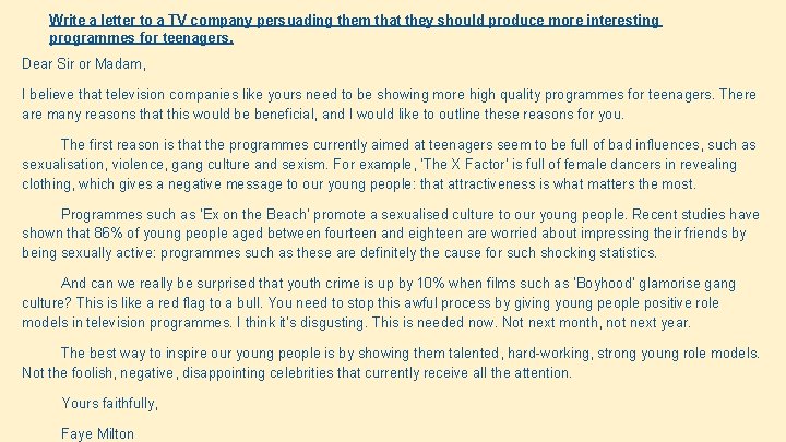 Write a letter to a TV company persuading them that they should produce more