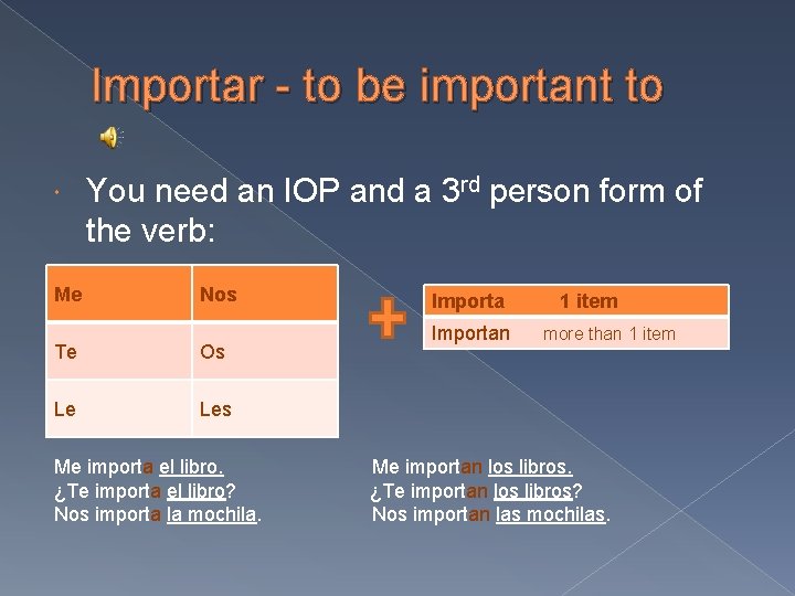 Importar - to be important to Me You need an IOP and a 3