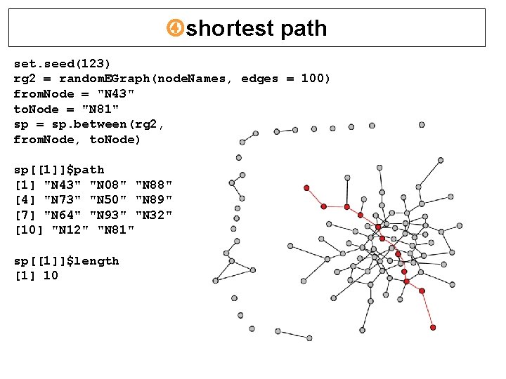 shortest path set. seed(123) rg 2 = random. EGraph(node. Names, edges = 100)