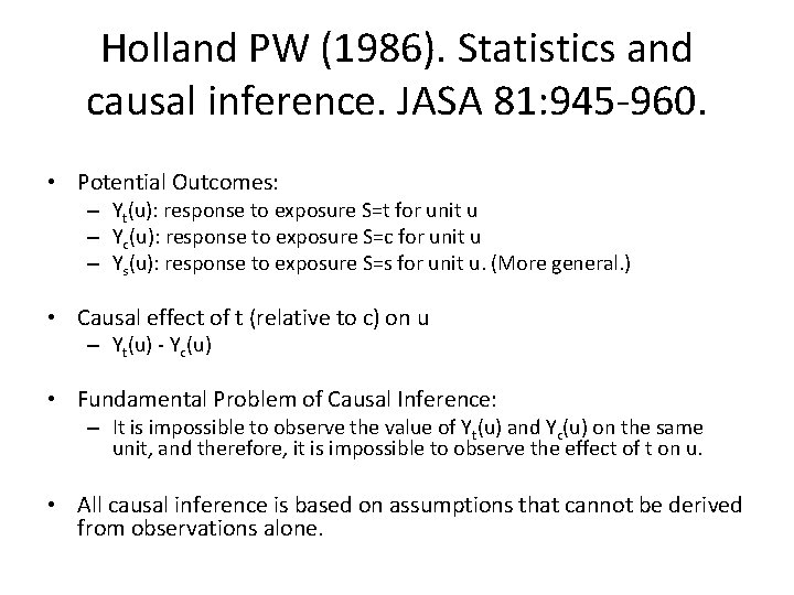 Rubin Causal Model Holland 1986 Holland PW 1986