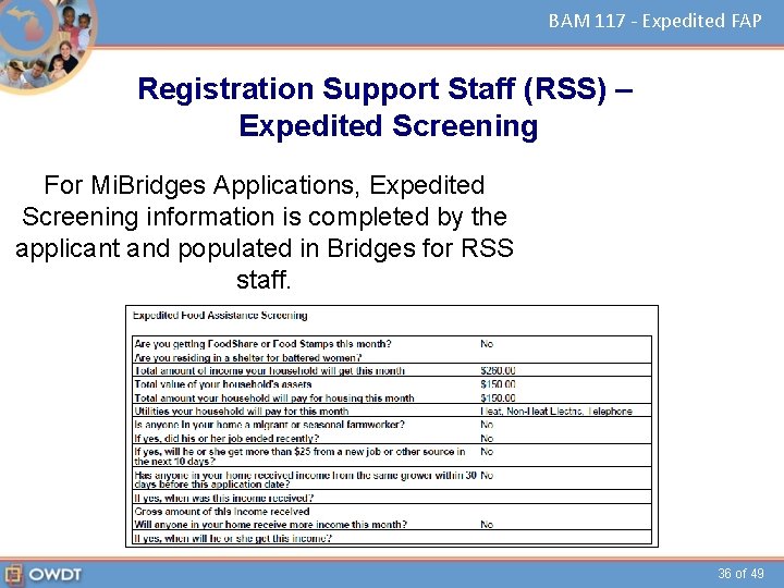 BAM 117 - Expedited FAP Registration Support Staff (RSS) – Expedited Screening For Mi.
