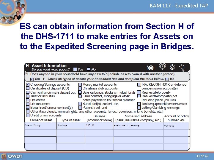 BAM 117 - Expedited FAP ES can obtain information from Section H of the