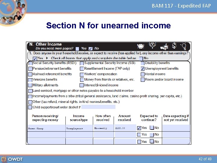 BAM 117 - Expedited FAP Section N for unearned income 42 of 49 