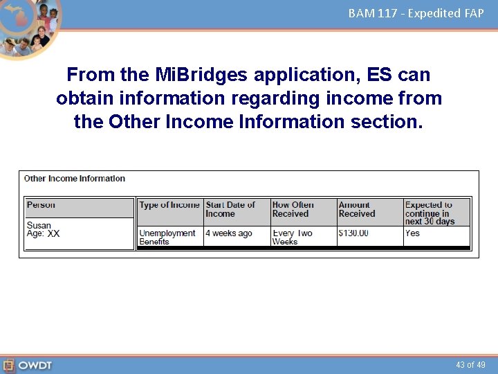 BAM 117 - Expedited FAP From the Mi. Bridges application, ES can obtain information