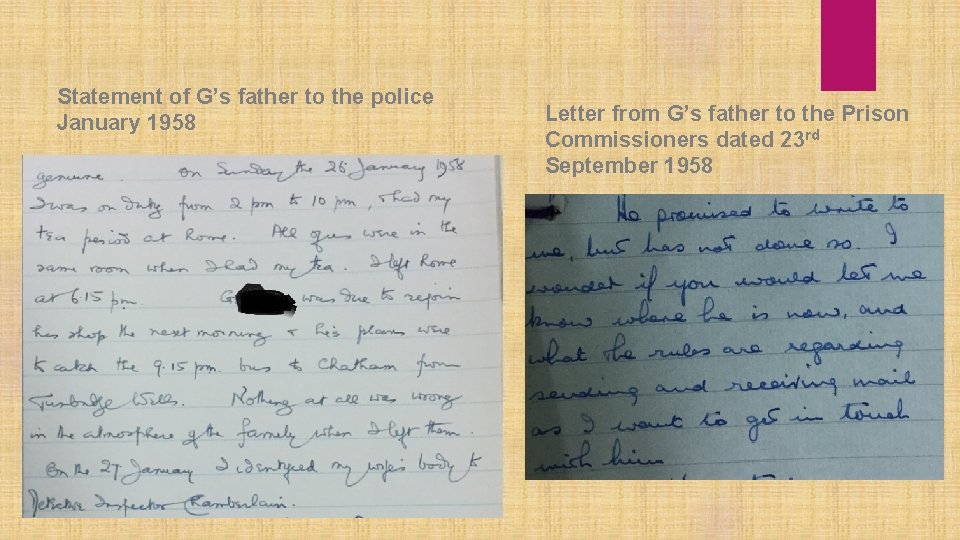 Statement of G’s father to the police January 1958 Letter from G’s father to