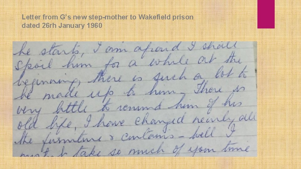 Letter from G’s new step-mother to Wakefield prison dated 26 rh January 1960 