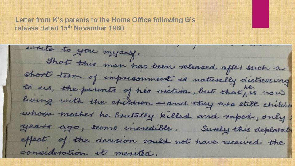 Letter from K’s parents to the Home Office following G’s release dated 15 th