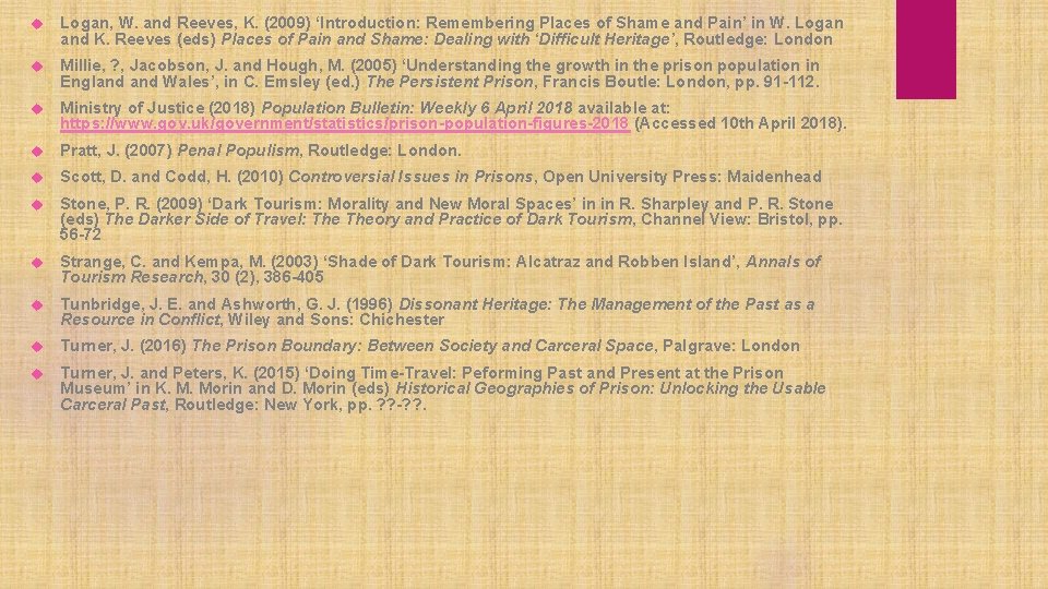  Logan, W. and Reeves, K. (2009) ‘Introduction: Remembering Places of Shame and Pain’