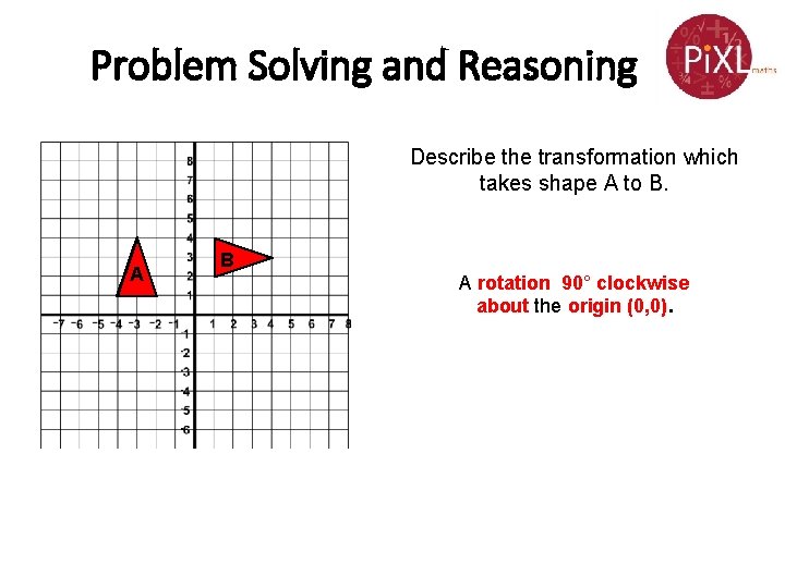 Problem Solving and Reasoning Describe the transformation which takes shape A to B. A