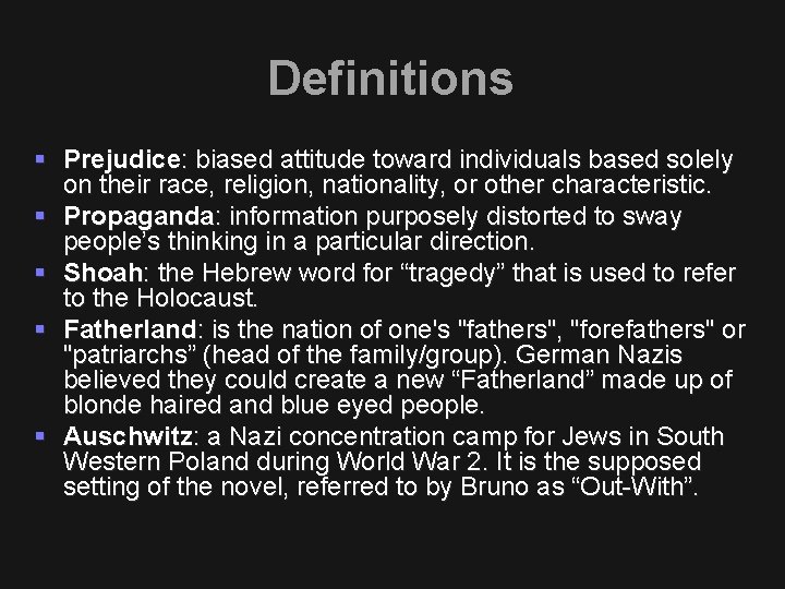 Definitions § Prejudice: biased attitude toward individuals based solely on their race, religion, nationality,