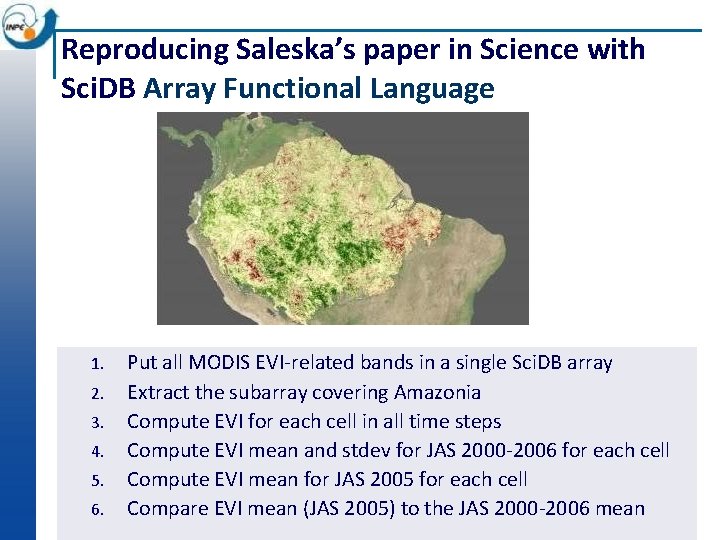 Reproducing Saleska’s paper in Science with Sci. DB Array Functional Language 1. 2. 3.