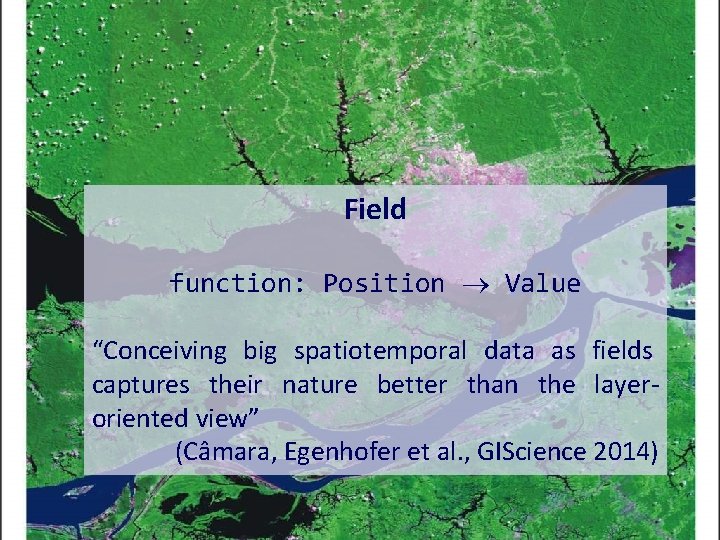 What is a geo-sensor? Field function: Position Value “Conceiving big spatiotemporal data as fields