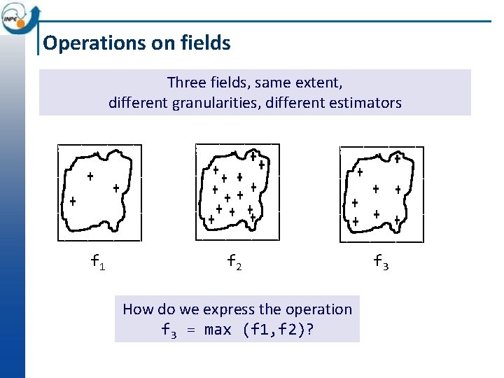 Operations on fields Three fields, same extent, different granularities, different estimators • • f