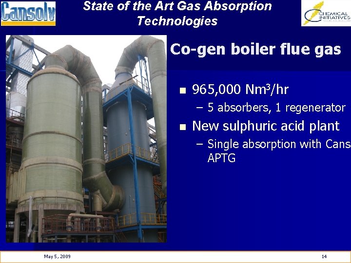 State of the Art Gas Absorption Technologies Co-gen boiler flue gas n 965, 000