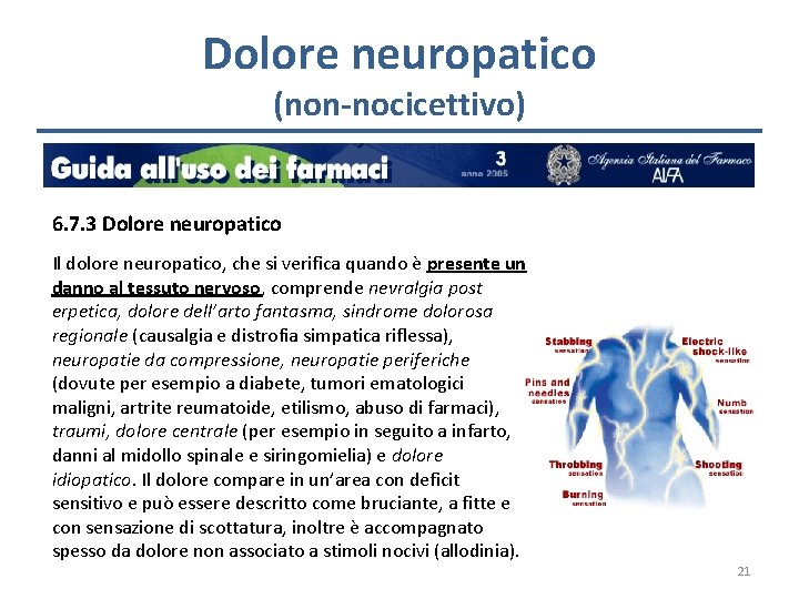 Dolore neuropatico (non-nocicettivo) 6. 7. 3 Dolore neuropatico Il dolore neuropatico, che si verifica