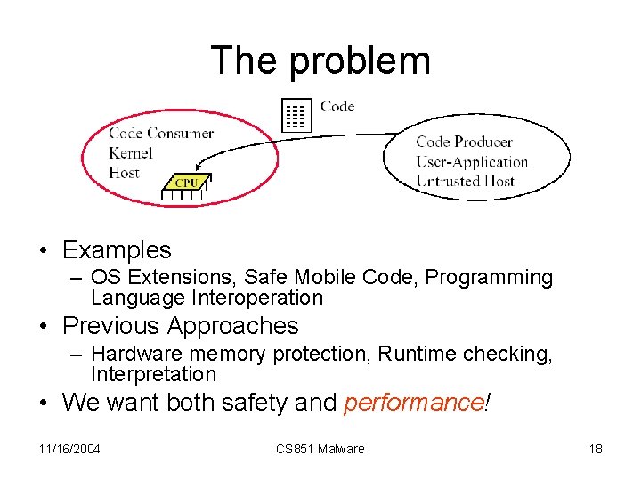 The problem • Examples – OS Extensions, Safe Mobile Code, Programming Language Interoperation •