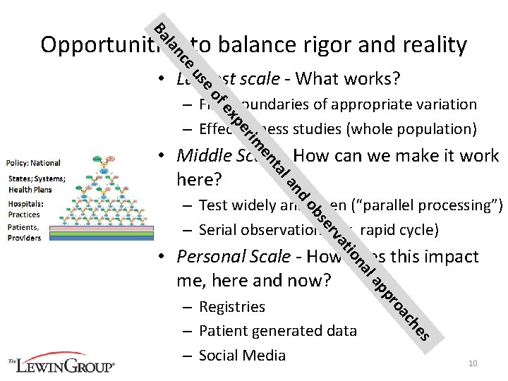 ce lan Ba Opportunities to balance rigor and reality eo us • Largest scale
