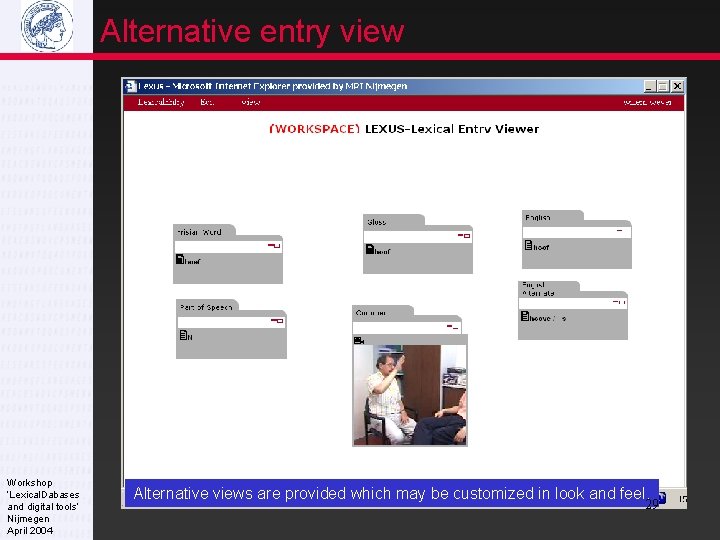 Alternative entry view Workshop ‘Lexical. Dabases and digital tools’ Nijmegen April 2004 Alternative views